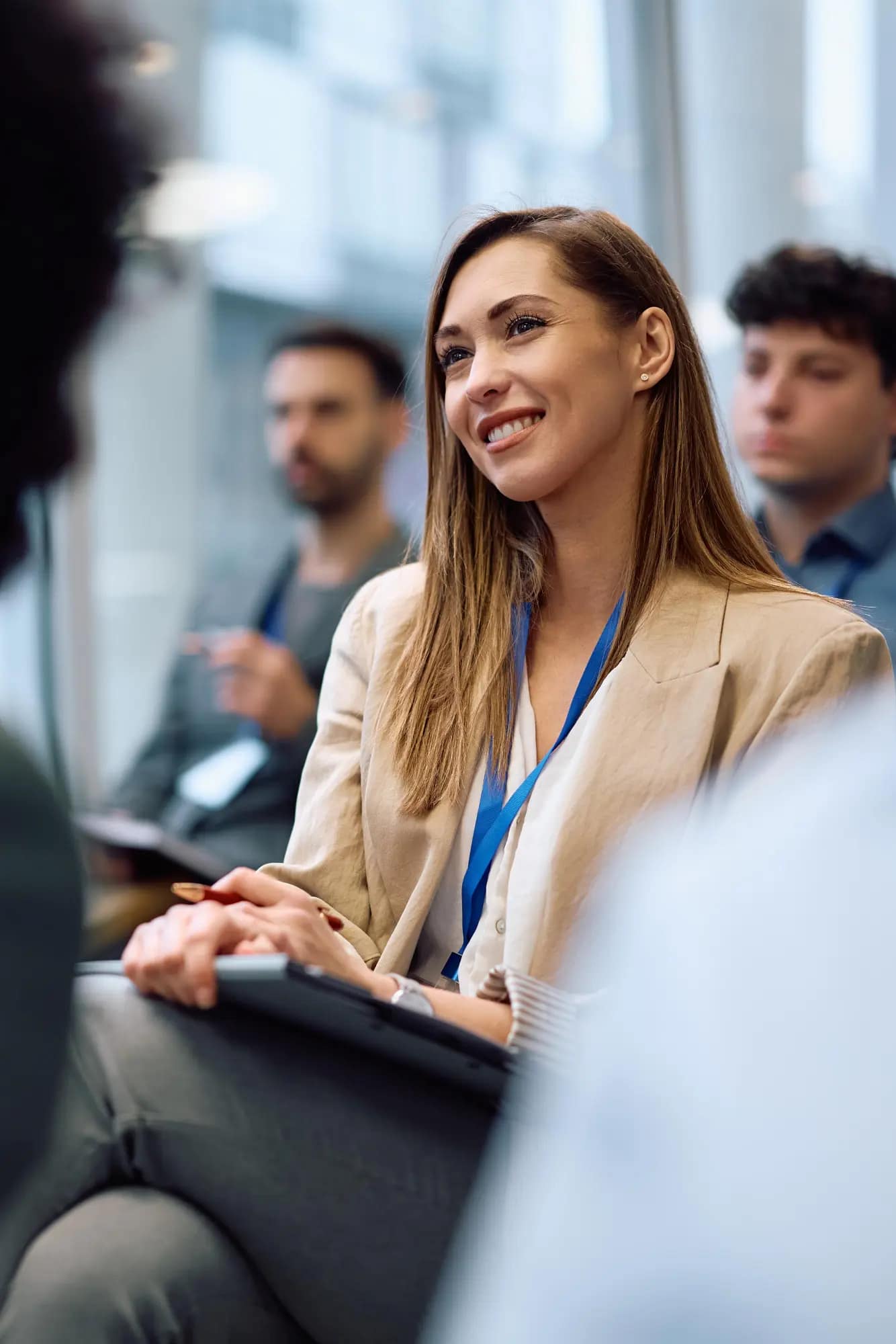 Woman attending meeting